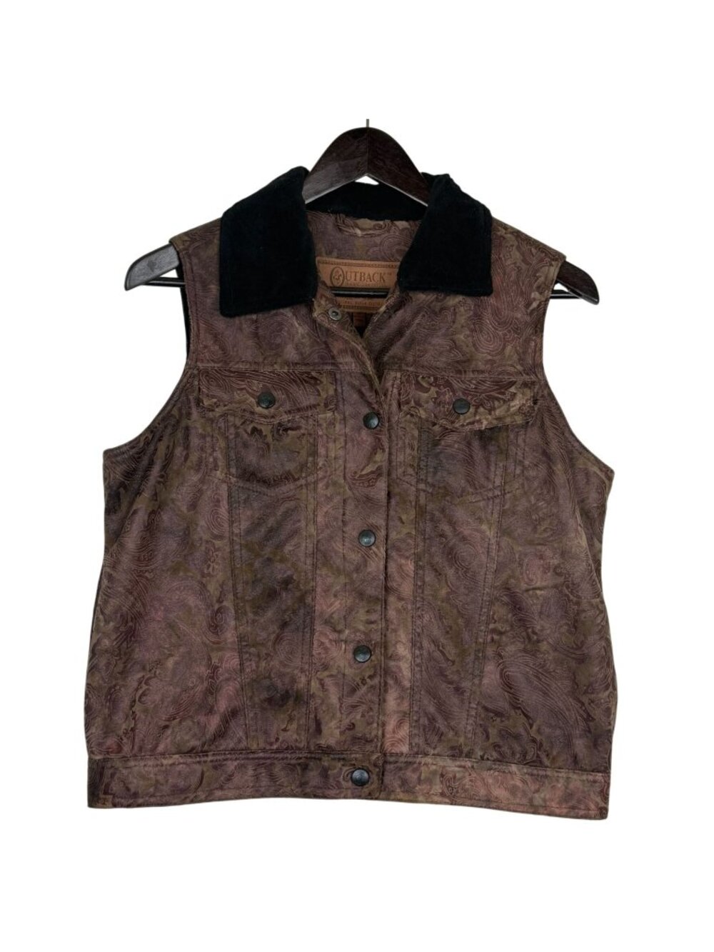 Outback Trading Co Women's Paisley Vest Med Snap Front Faux Suede Western Boho